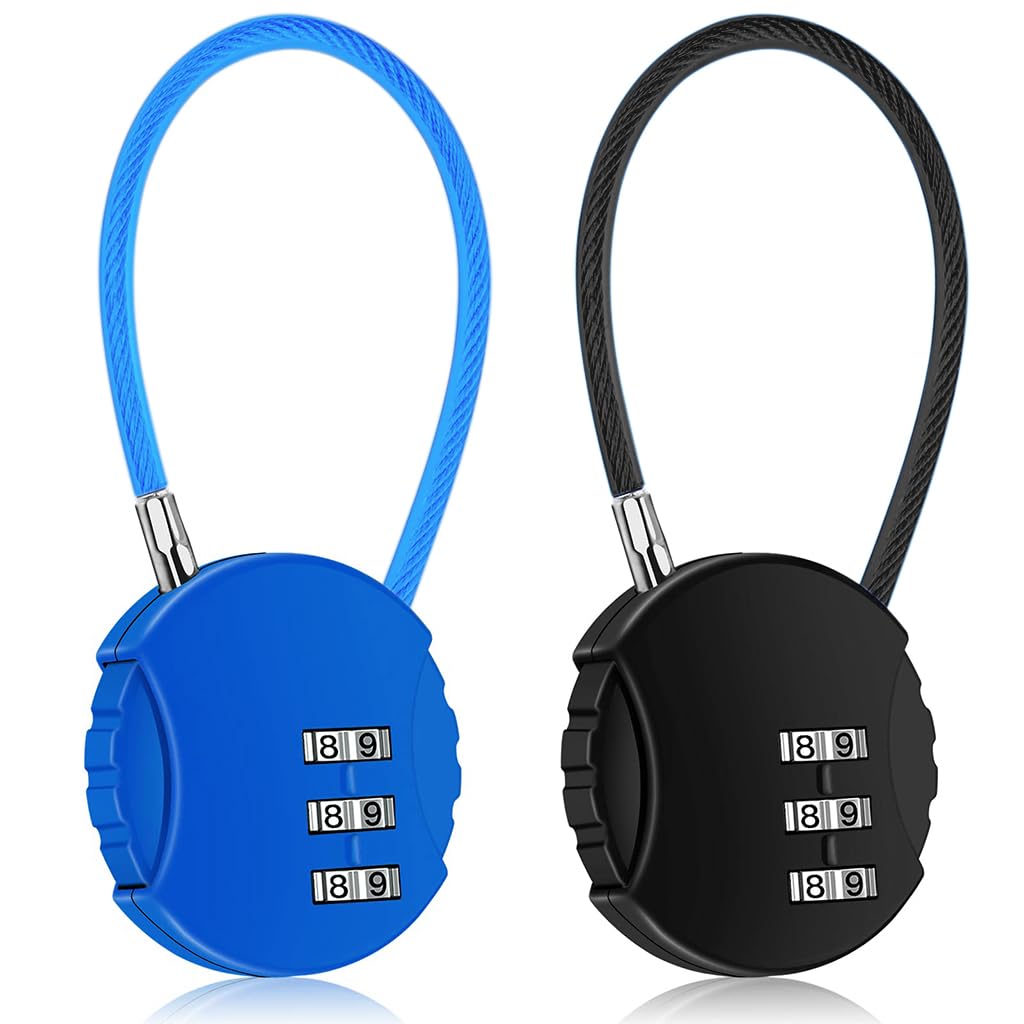 HASTHIP Combination Lock Padlock for Luggage and Gym Locker with 3 Digit Code | 2Pcs Zinc Alloy Black&Blue