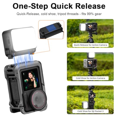 HASTHIP® Luz de Relleno LED 3 Colores para DJI Osmo Action 3/4/5, Luz Magnética de Liberación Rápida con Zapata Fría, Recargable USB, Impermeable y Portátil