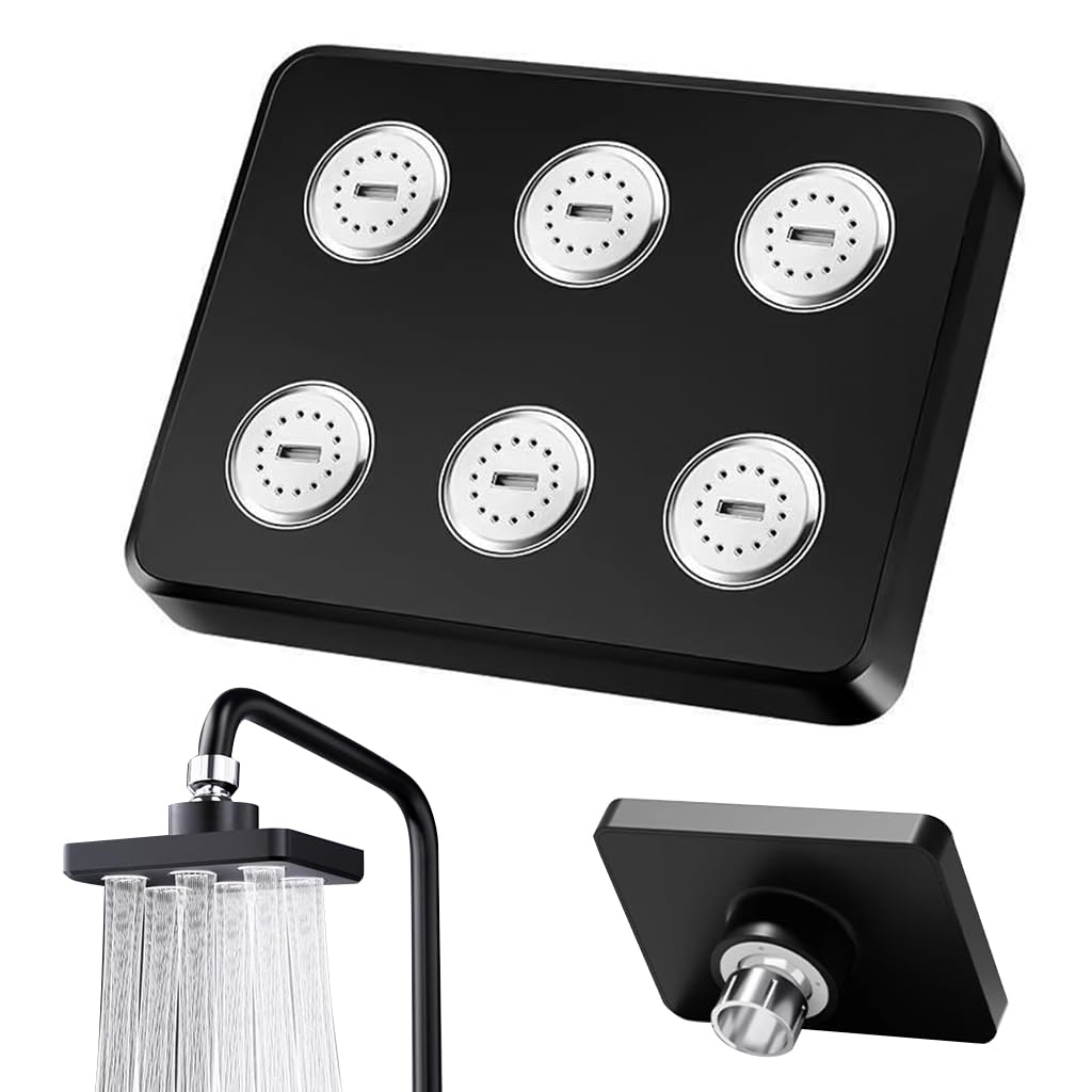 HASTHIP Rain Shower Head for Bathroom with 360° Rotation and Six 14 Nozzle Outlets | Black ABS