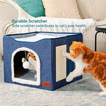 HASTHIP® Cat Beds for Cats, Cat House Cat Cave for Pet, Foldable Cat Hidewawy Cat House with Fluffy Ball Hanging Toy and Scratch Pad - 16.5x16.5x14 inches