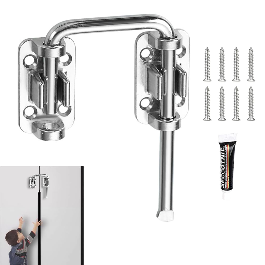 HASTHIP Auto Retracting Spring Door Latch for Home Security featuring Screw Mount | Stainless Steel Safety Bolt for Families and Pets