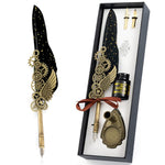 HASTHIP Feather Ink Pen Set for Calligraphy with 20 ml Black Ink & Steampunk Gear Design | Artistic Gift