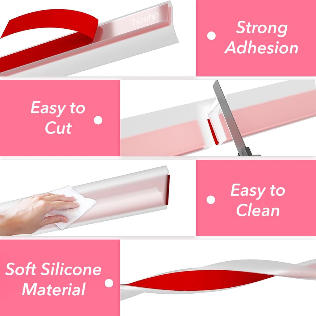 HASTHIP Shower Threshold Water Dam Guard 59 in for Bathroom and Kitchen featuring Self Adhesive Silicone Barrier | Flexible TPE Strip Prevents Water Leaks