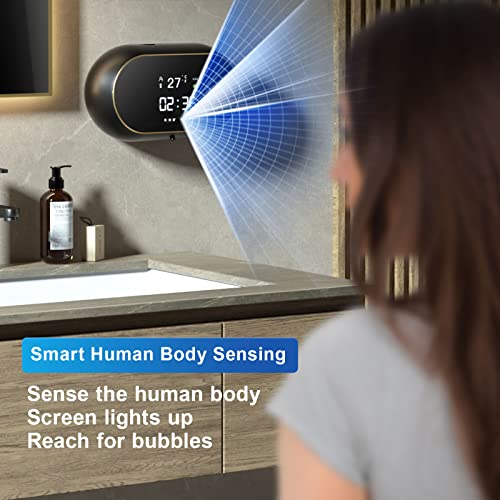 Automatic Soap Dispenser for Bathroom, Electric Foaming Handwash Dispenser, 500ml Wall Mounted Touchless Shampoo Hand Wash Dispenser with 3 Adjustable Bubble Levels with Bracket (Black)