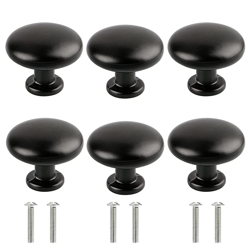 HASTHIP dresser knobs for cabinets featuring screw-fixed design and 30mm matte black aluminum alloy | set of 6