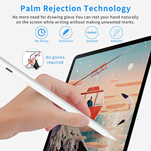 HASTHIP® Stylus Pen Compatible with iPad 2018-2024, Magnetic Attachment, Palm Rejection, Tilt & Pressure Sensitivity, High Precision Drawing Pencil with USB-C Fast Charging & Bluetooth