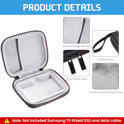 HASTHIP® Hard Carrying Case for Samsung T9 Portable Solid State Drives 1TB 2TB 4TB Storage Case for Solid State Drive EVA Waterproof SSD Travel Bag Accessory Bag with Handstrap, No SSD Included, Black