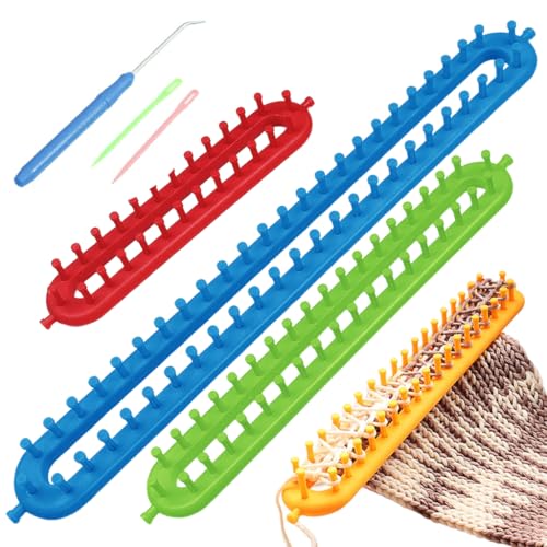 HASTHIP® Color Knitting Looms 4 Sizes Long Knitting Looms with Sewing Needles & Loom Needles Beginners