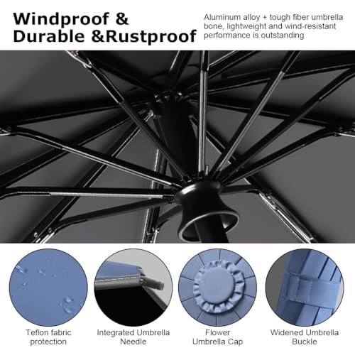 HASTHIP® Large Travel Umbrella for Men Women, 50'' Automatic Open Close Windproof Folding Umbrella with Reflective Strip, 10 Dual Ribs Reinforced, UPF 50+ 99% UV Protection, Compact Portable