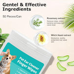 HASTHIP® 50 Pcs Pet Wet Wipes, Disposable Pet Cleaning Finger Cover Cot Wipes Dog Cat Ear Cleaning Cover Finger Wet Wipes, Non-Woven Ear Cleaning Wet Wipes Protecting Cat Dog Ear Health