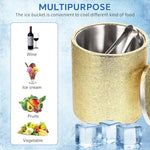 HASTHIP® Luxury Double Wall Stainless Steel Ice Bucket with Filter and Lid,Insulated Gold Whiskey Ice Container,PU Leather Covered Small Bar Holder for Home Party Club
