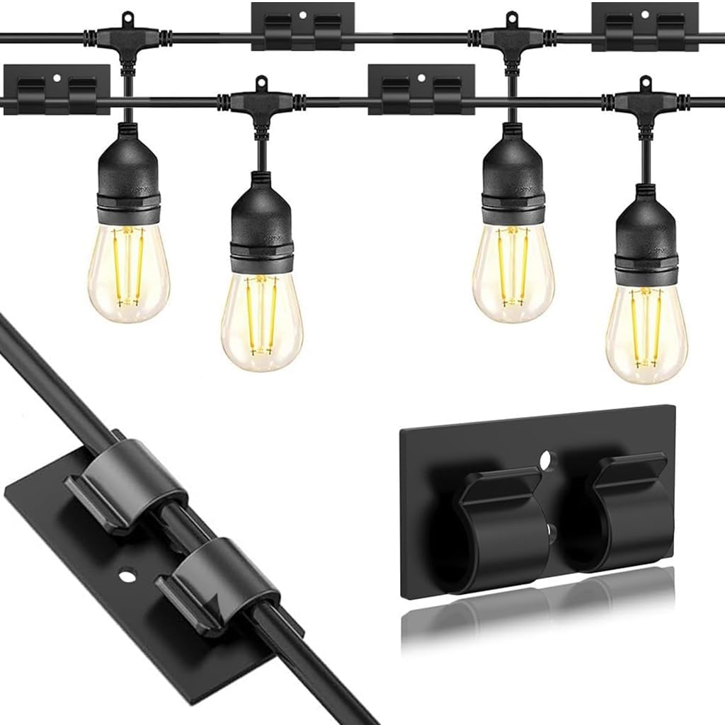 HASTHIP Cable Organizer for Christmas and Decorative Lights featuring Dual Slot Grip | 25pcs Black Plastic Clips