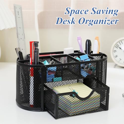 HASTHIP® Metal Grid Desk Organizer, Multi-Compartment Office Pen Stand, Space-Saving Storage Holder for Stationery, Gadgets, Home & Office Supplies
