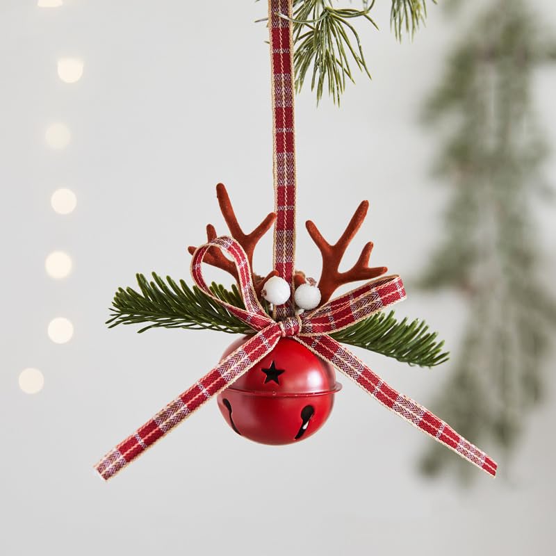 HASTHIP® 2 Pcs Christmas Wreath Bows with Jingle Bells and Pinecone Hanging