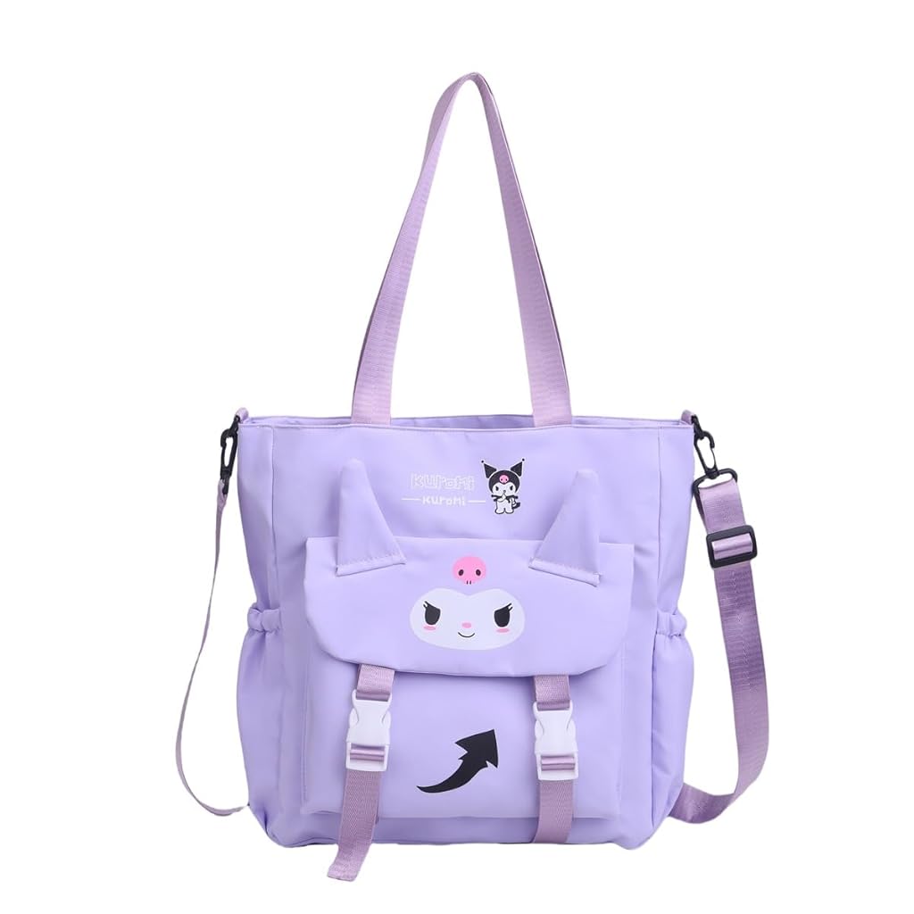 HASTHIP® Kawaii Tote Bag for Girls Kuromi Nylon Shoulder Bag School Girls Book Bag Casual Hand Bag with Removable Shoulder Strap Travel Shoulder Bag