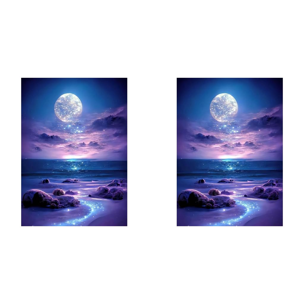 HASTHIP DIY 5D Diamond Painting Art Kit for Home Decor featuring 12 x 16 in Moonlit Beach Scene | 2 PCS Beginner Set