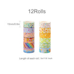 HASTHIP Decorative Masking Tape for Scrapbooking and Gift Wrapping 12 Rolls 15mm | Gold Foil Flower Washi in Yellow