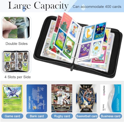 HASTHIP® Anime Trading Card Binder Organizer, 400 Card Capacity Zipper Case, Compatible with Pokemon, TCG, Sports, Yu-Gi-Oh, MTG, Collectible Deck Holder Album, Gift Storage Bag for Kids