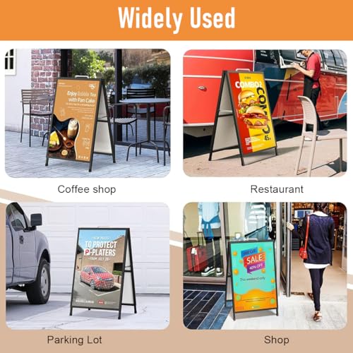 HASTHIP® 23.6x27.5 Inch Heavy Duty Metal Floor Sign Display Stand, Double-Sided & Folding with Handle, Versatile & Portable Standalone Holder for Shop, Restaurant, Events and Indoor/Outdoor Use