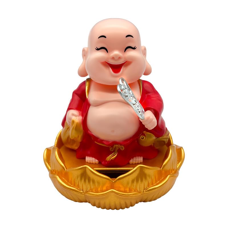HASTHIP Smiley Buddha Car Charm for Dashboard and Desk with Solar Powered Bobblehead | Zen Lotus Decor and Peaceful Gift