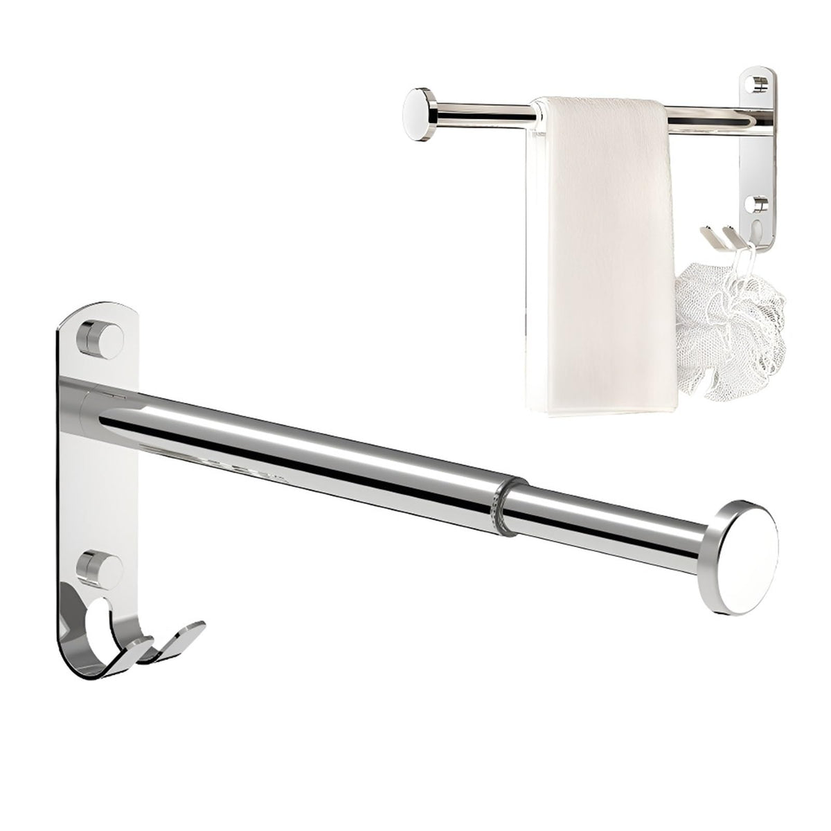HASTHIP® Organizador de Perchas Extensible sin Taladro, Acero Inoxidable Montado en la Pared, Ideal para Balcón, Ahorro de Espacio y Almacenamiento - Plata