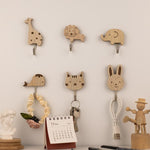 HASTHIP® 6Pcs Wooden Wall Hooks Cartoon Wooden Wall Hooks Home Decor Decorative Self-Adhesive Wall Hooks for Room, Kitchen, Entry
