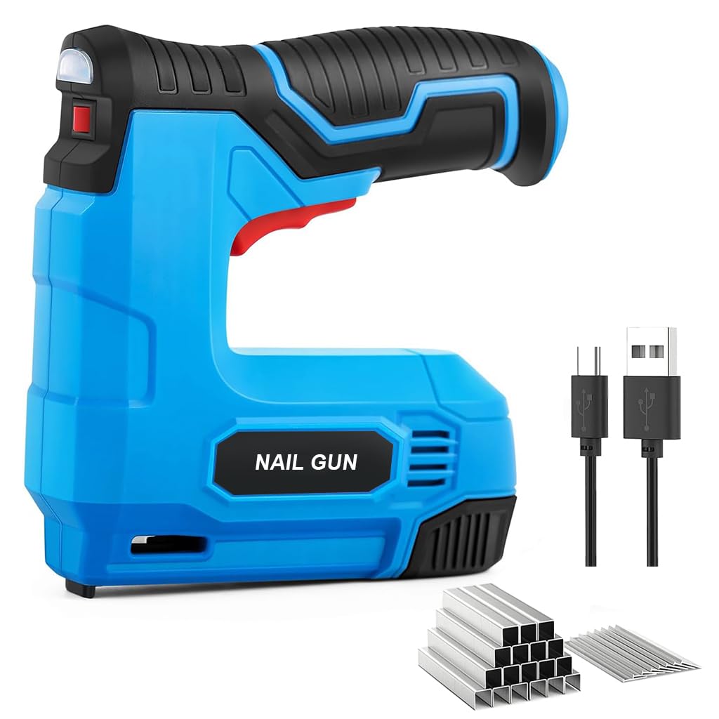 HASTHIP Electric Staple Nail Gun for Upholstery and Carpentry with 1500mAh USB Rechargeable Battery | Includes 400 Staples and Nails