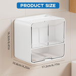 HASTHIP Bathroom Organizer for Cotton Pads and Swabs with Flip Covers 16.3x10.8x17.2 cm | Wall Mounted White Storage Case