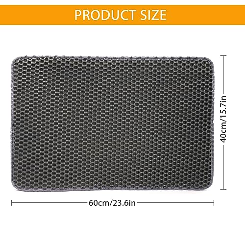HASTHIP® Cat Litter Mat, 15.7*23.6 inches/40*60cm Litter Mat Double Layer Open Edge Design, Waterproof EVA Material, Durable and Washable, Cats Litter Box, Cat Litter Tray (Grey)
