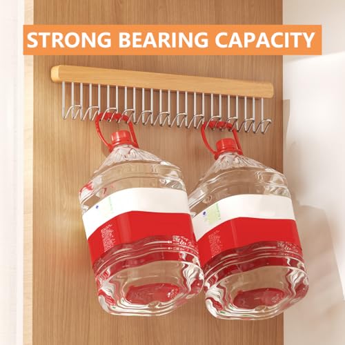 HASTHIP® Belt Organiser for Wardrobe Wooden Sliding Pull Out Hanger Organizer Storage with 12 Hooks to Take Bra Scarf Tie Hat Left Pull Design 41x8cm 2PCS