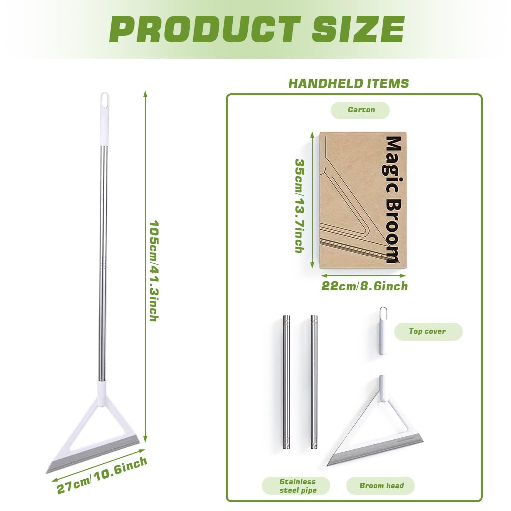 HASTHIP Magic Broom Sweeper for Multi Surface Cleaning with 39 in Handle and Triangle Head | White Silicone Floor Wiper