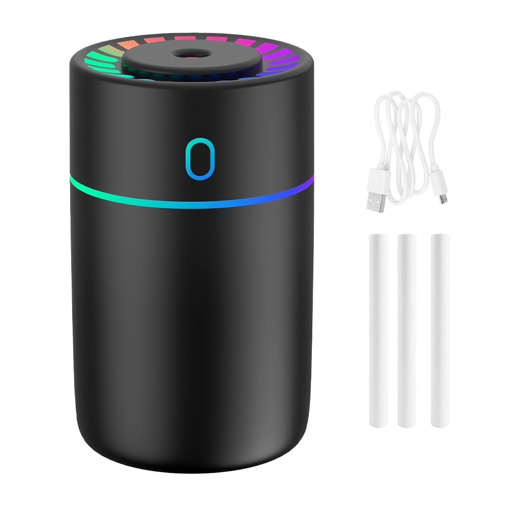 HASTHIP® Humidificador de Coche 230ml,Difusor de Aromas Ultrasónico Portátil con 2 Modos Niebla,Luces LED 7 Colores Apagado Automático USB Recargable para Hogar Oficina y Viaje