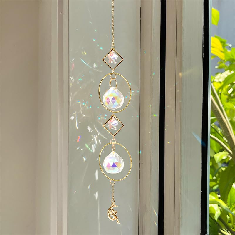 HASTHIP Crystal Sun Catcher Set for Home Decor with 4 Hanging Charms | Reflective Ornaments for Windows and Rooms