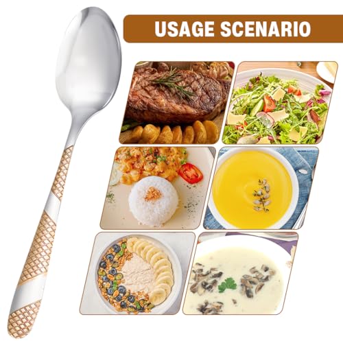 HASTHIP® 6Pcs Stainless Steel Modern Minimalism Spoons Embossed Handle Design Kitchen Flatware Gift Set
