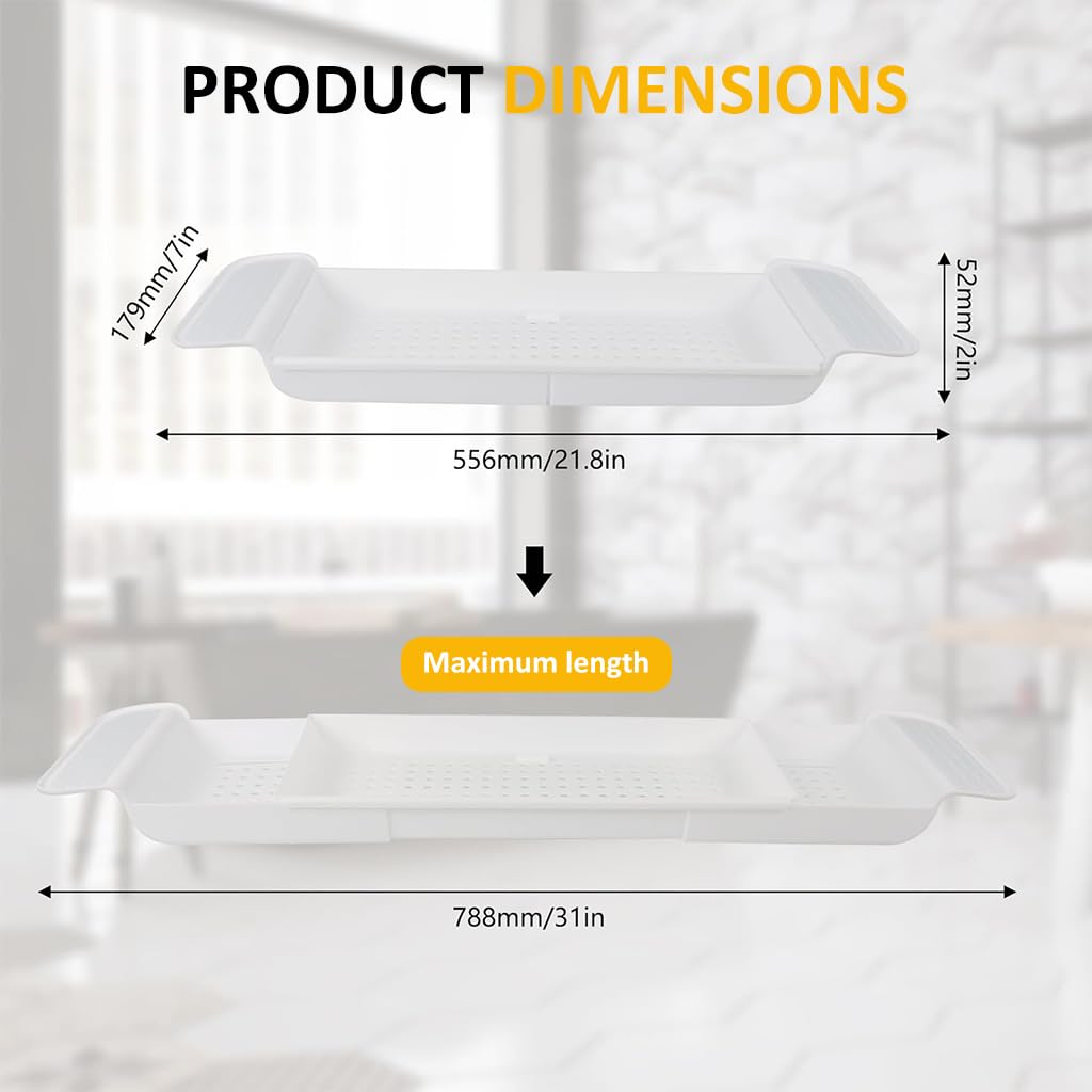 HASTHIP Expandable Bathtub Tray for Relaxing Baths featuring Adjustable 21–30 in Design | Plastic Organizer for Soap and Accessories