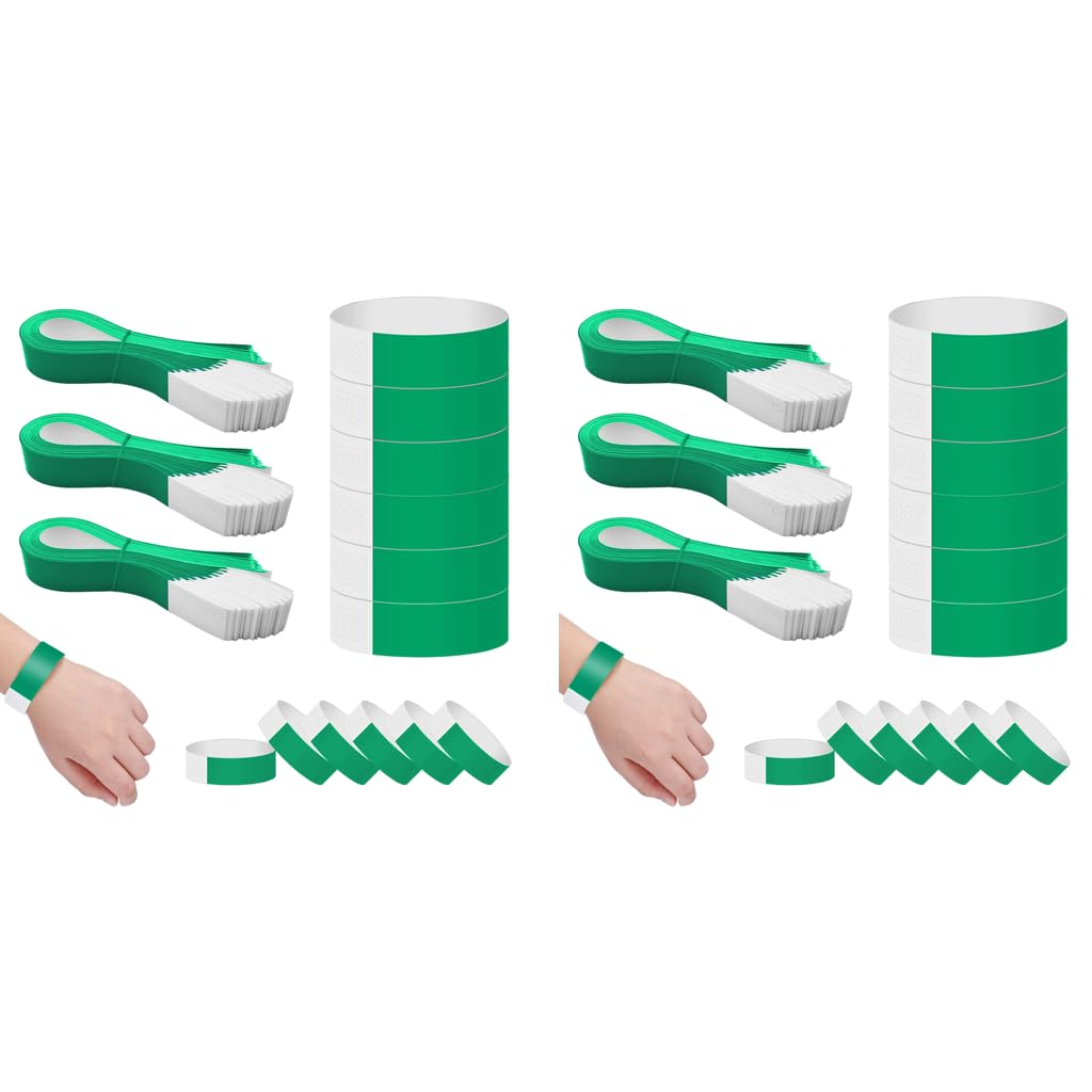 HASTHIP Paper Wristbands for Events with Self Adhesive Closure 300 Pack Green 25cm | Waterproof Party Bands