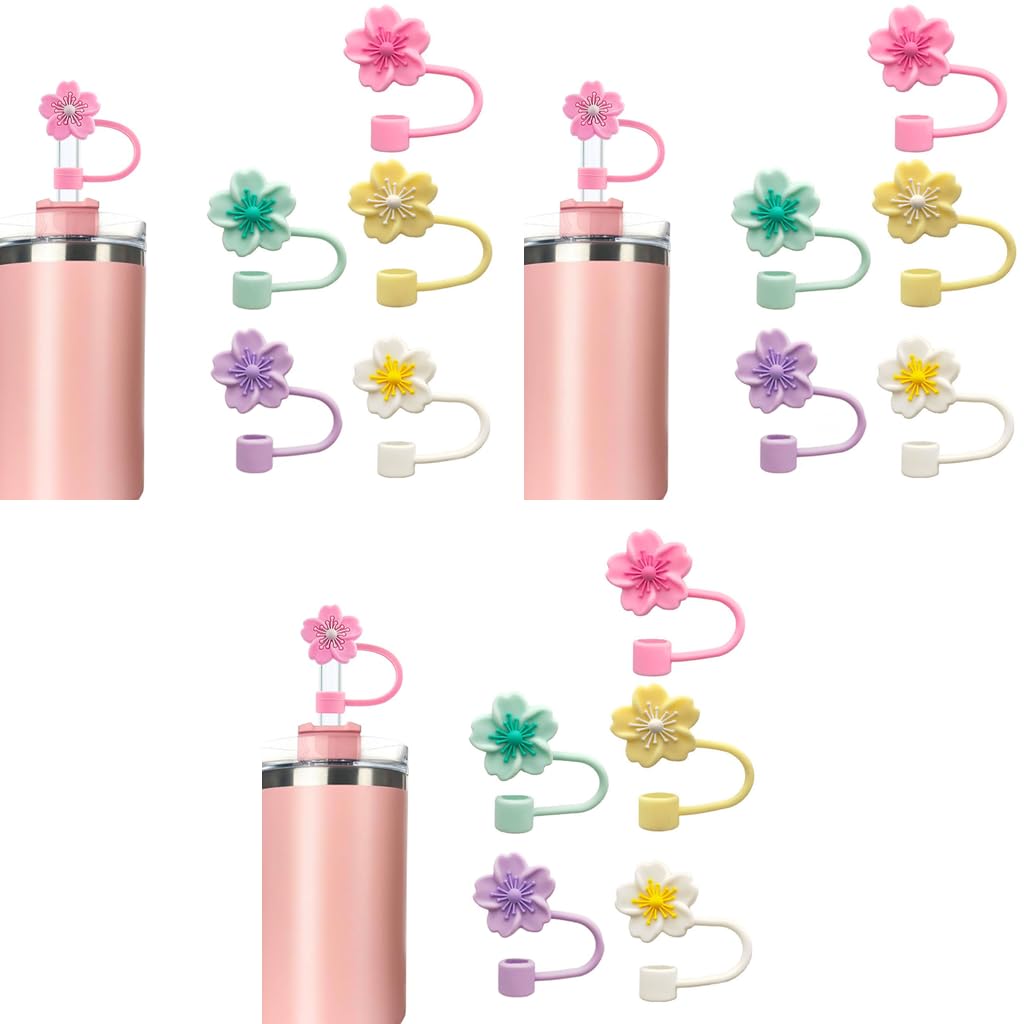 HASTHIP Flower Silicone Straw Caps for Stanley 30 40 oz Cups featuring 10mm Fit | 15PCS Dust Proof Covers