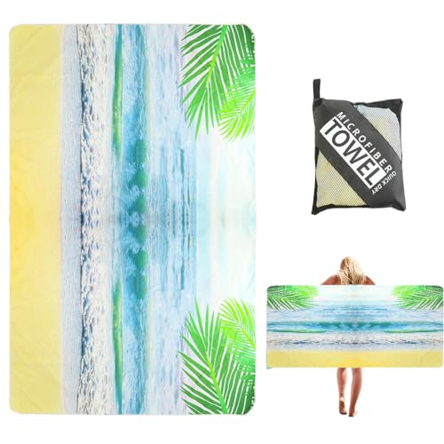 HASTHIP® Beach Wear for Women Men Quick Dry Fitness Beach Towel Blanket with Storage Mesh Bag Beach Print Sandproof Swimsuit Cover Up Beach Mat Lightweight Beach Outfits