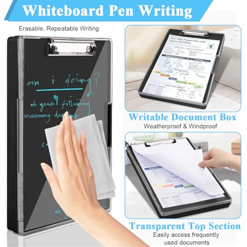 HASTHIP® Large A4 Clipboard File Folder, 2-in-1 Dual-Layer Design, Dry Erase Plastic Nursing Clipboard Box, High Capacity Clipboard Folder for Teacher Coaches, School & Office Supplies