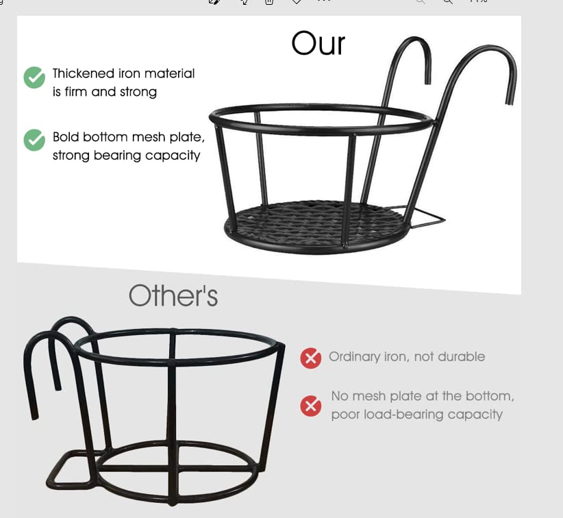 HASTHIP Flower Pot Stand for Railing Planters featuring Dual Hook Design and 8.6 in Tray | Wrought Iron Balcony Holder