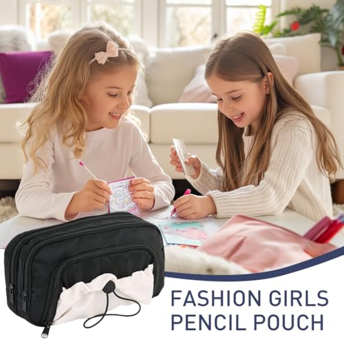 HASTHIP® Pencil Case for Students, 3-Layer Zipper Pouch Large Capacity Stationery Organizer, Soft Fabric Multi-Compartment Bag for School Boys and Girls, 21x13x10cm