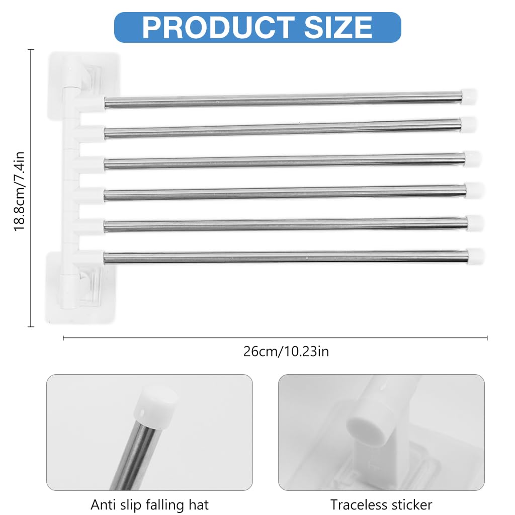 HASTHIP® Bathroom Face Towel Rack 6-Bar Rotatable Bathroom Towel Rack Rotatable Stainless Steel Towel Bar Self Adhesive Wall Mount Face Towel Rack