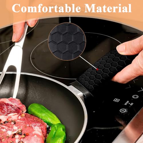 HASTHIP® Cast Iron Fry Pan Silicone Pan Handle Covers - 4 Pack Skillet Handle Cover Pot Handle Holder Sleeve, Non-Slip Heat Resistant Removable Potholder for Metal Frying Pans Cookware Handles