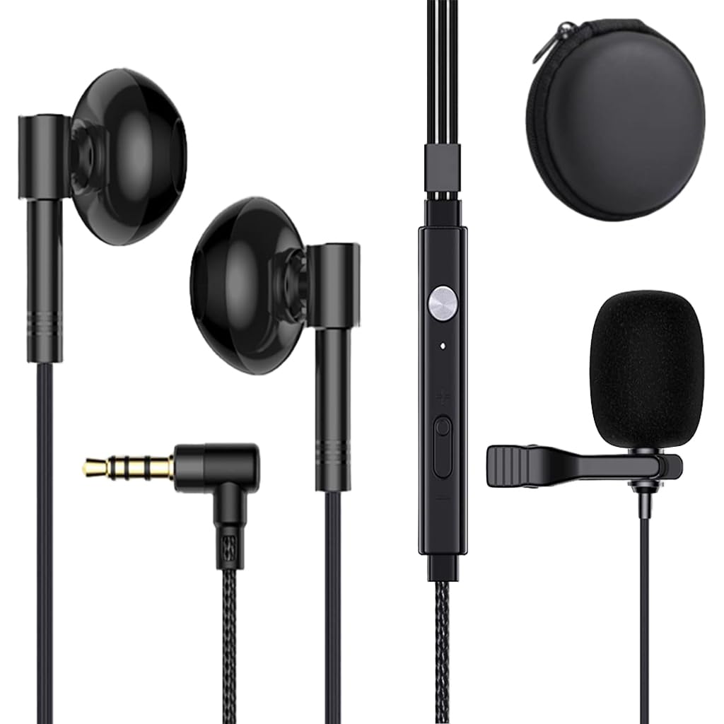 HASTHIP® Lavalier Microphone Wired Earphone Headset, Noise-Isolating Wired Microphone, 3.5m Universal Plug, Support Inline Remote, Compatible with Phone, PC, Tablet