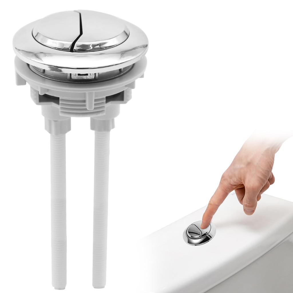 HASTHIP® Dual Flush Toilet Push Button Replacement, Chrome PP Cistern Tank Top Button with 10cm Actuating Rods, Trim to Fit, Universal 56-68mm Toilet Flush Valve Button