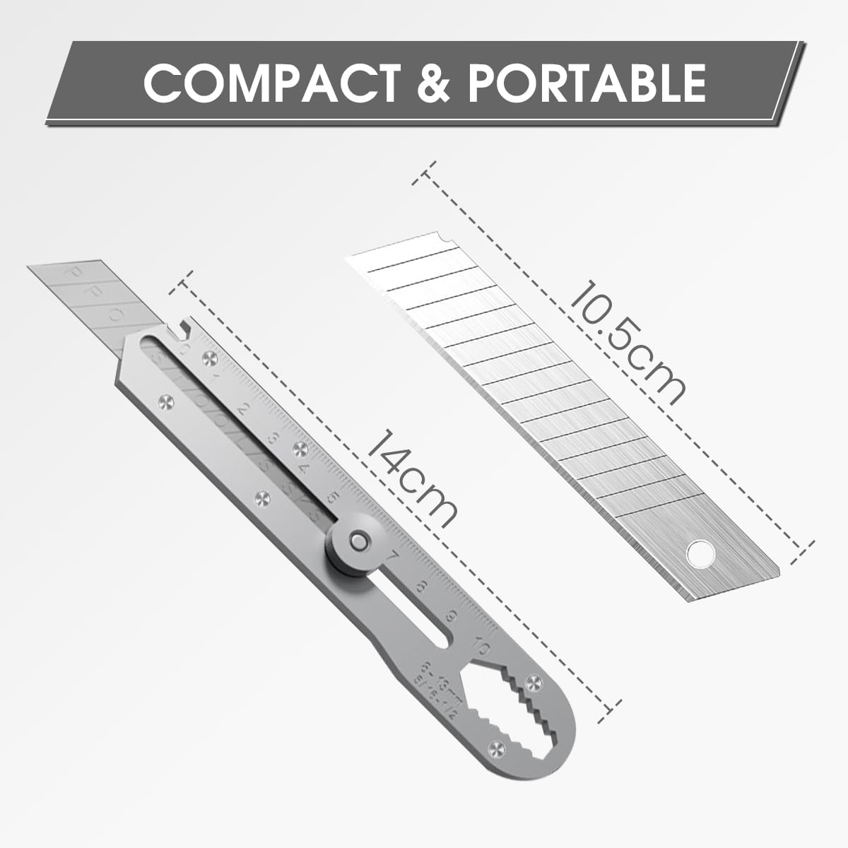 HASTHIP Utility Knife with 13cm Laser Etched Ruler and T Handle Scraper | Stainless Steel Box Cutter with 10 Replacement Blades
