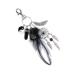 HASTHIP Dreamcatcher Keyring with Black Agate and Feather Charm in Black and Silver | Imported from Hong Kong