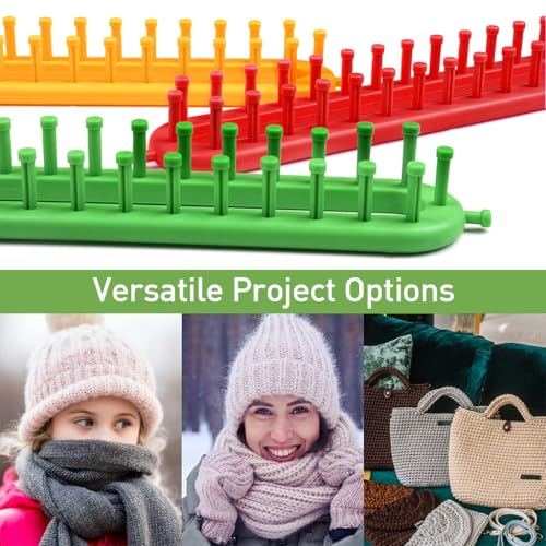 HASTHIP® Color Knitting Looms 4 Sizes Long Knitting Looms with Sewing Needles & Loom Needles Beginners
