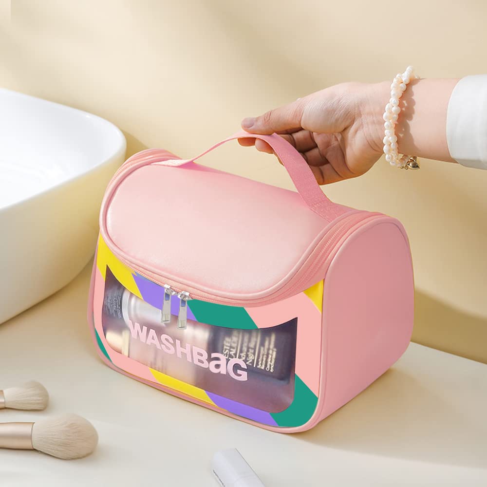 Travel Cosmetic Bag, Makeup Bag for Women Travel Toiletry Bag, Waterproof Toiletries Bag Portable Zippered Cosmetic Bag for Home & Travel, Pink