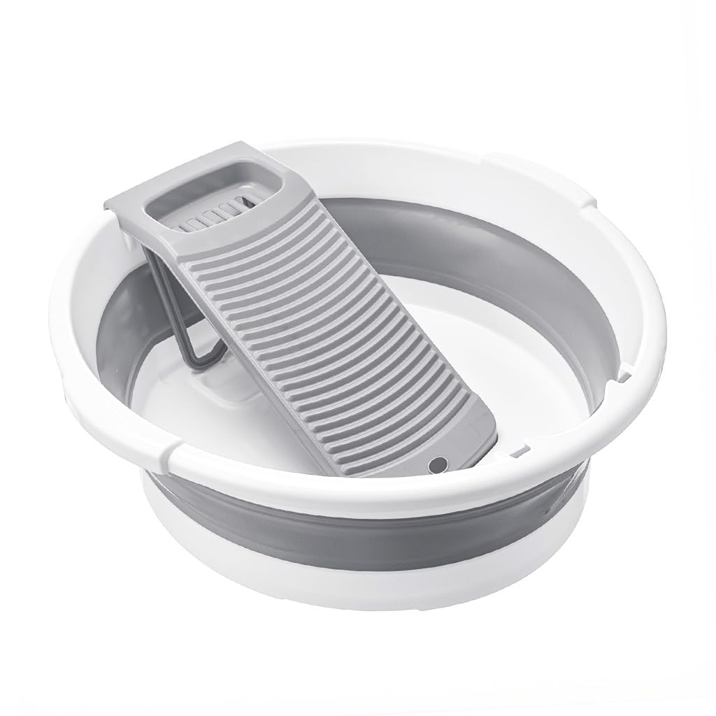 HASTHIP Large Washboard for Hand Washing Clothes featuring 2-in-1 Collapsible Basin 15.9 in | PP and TPR Construction